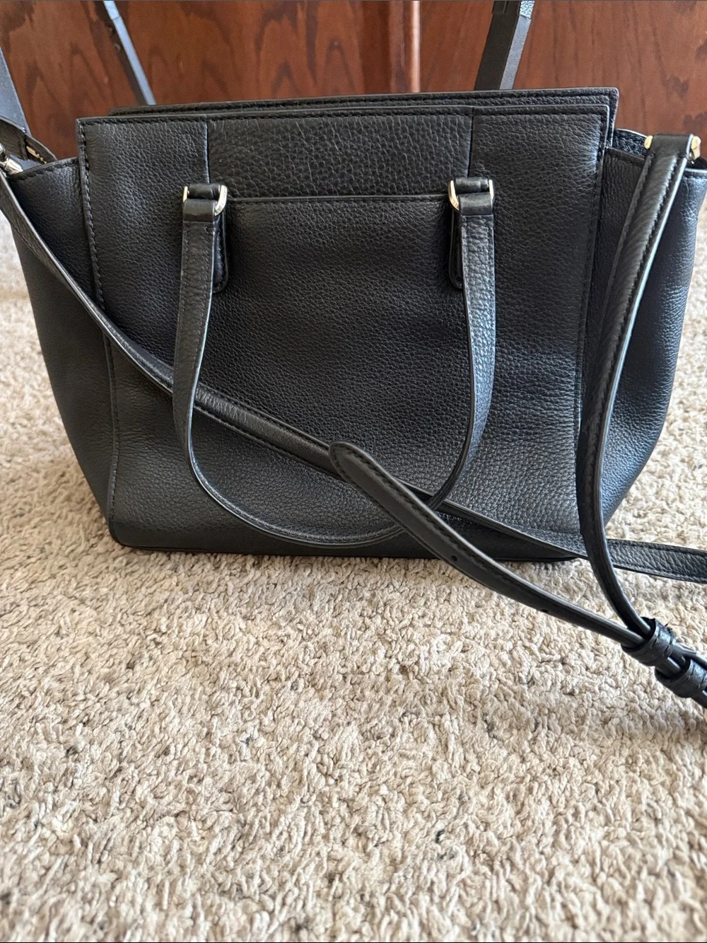 kate spade Black Pebbled Leather Tote with Gold Logo